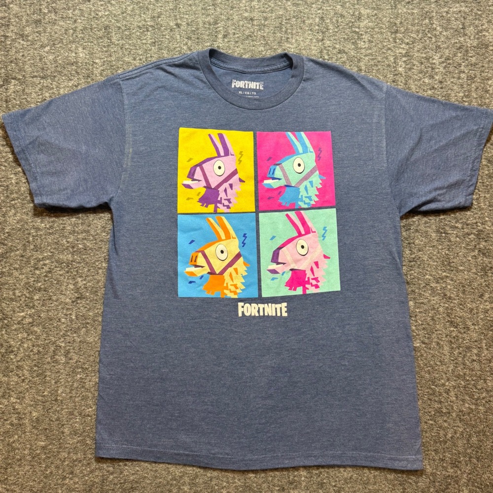 Fortnite Loot Llama Pop Art Graphic Tee Shirt Heather Blue Kids XL 18-20